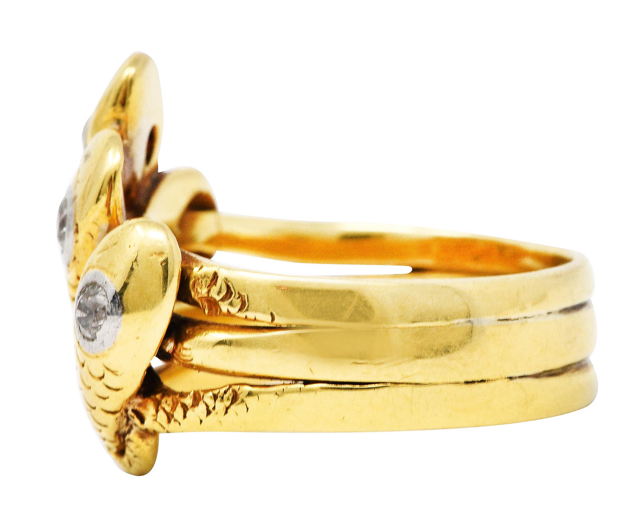Early Edwardian Diamond 18 Karat Yellow Gold Triple Snake Ring In Excellent Condition In Philadelphia, PA