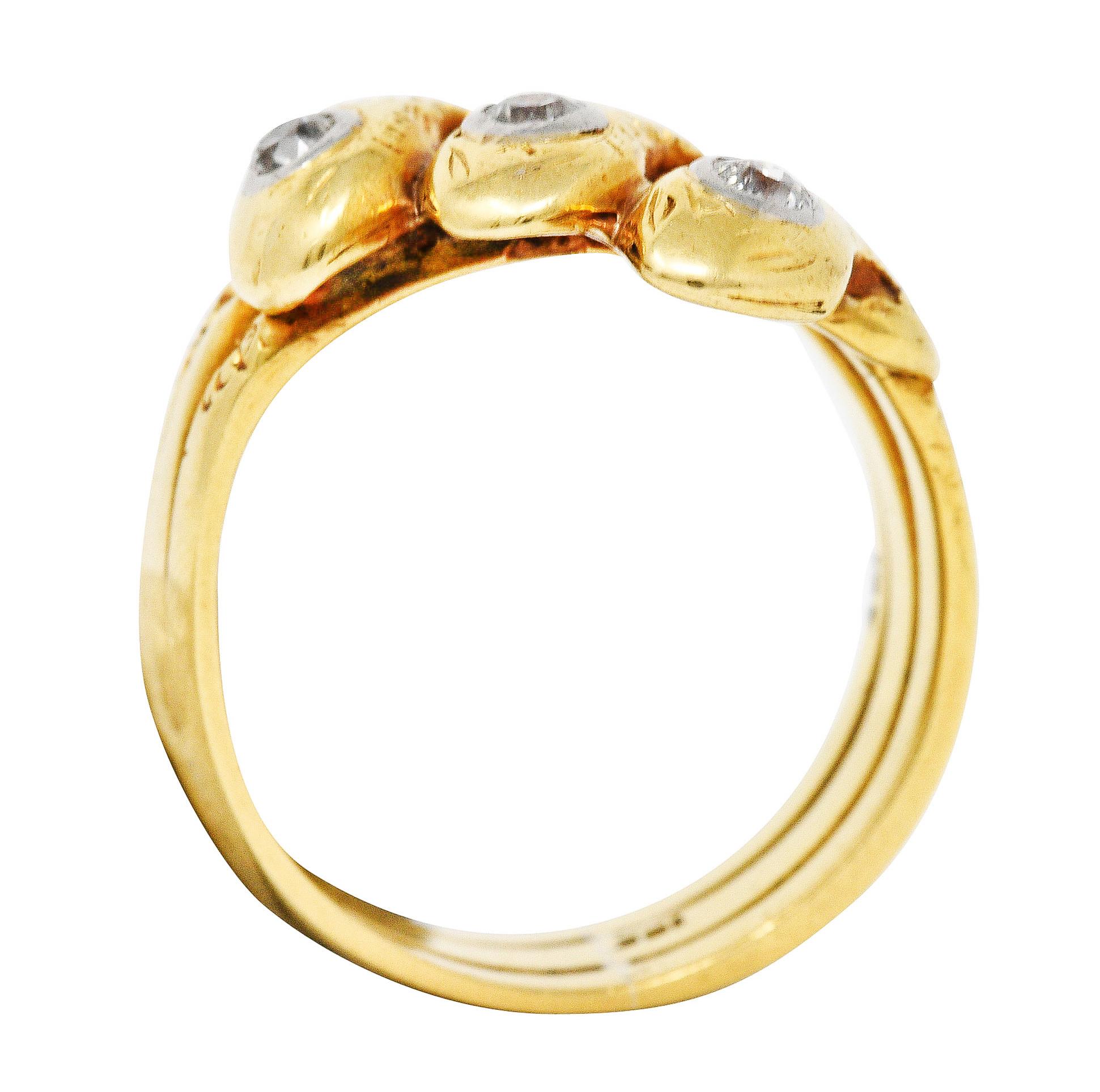 Early Edwardian Diamond 18 Karat Yellow Gold Triple Snake Ring 3