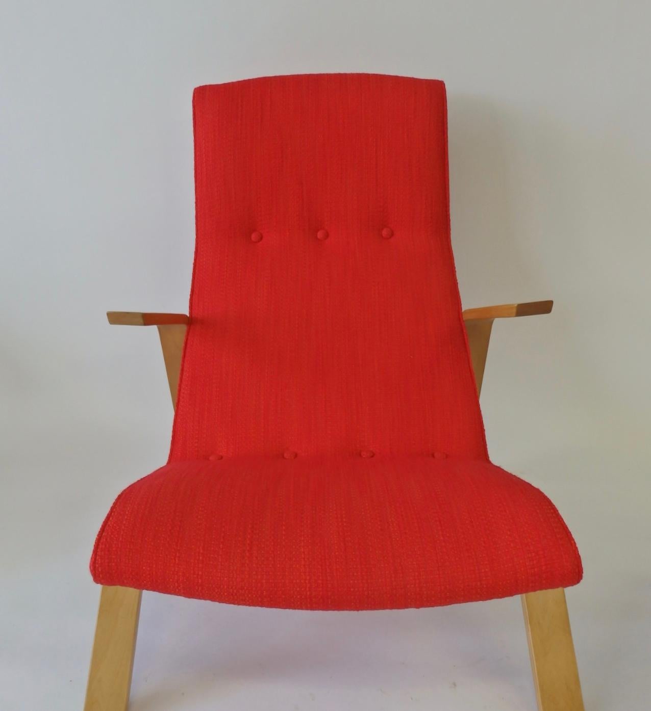 Early Eero Saarinen for HG Knoll Grasshopper Chair in Scarlet Rivington Textile 7