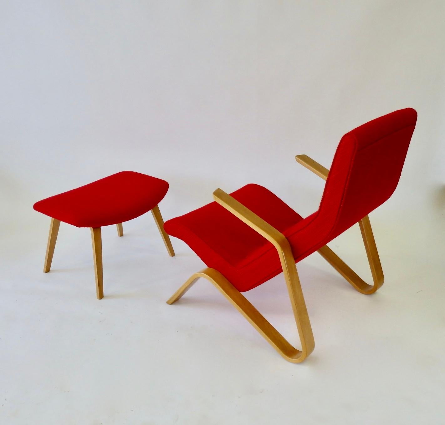 American Early Eero Saarinen for HG Knoll Grasshopper Chair in Scarlet Rivington Textile