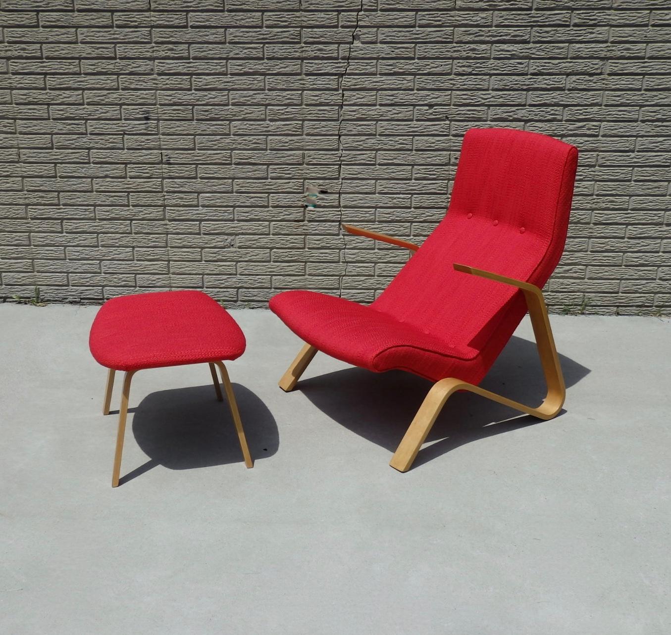 Early Eero Saarinen for HG Knoll Grasshopper Chair in Scarlet Rivington Textile In Excellent Condition In Ferndale, MI