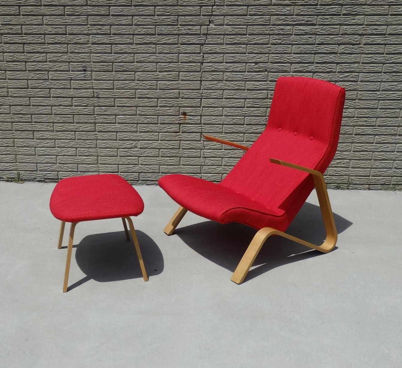 Mid-20th Century Early Eero Saarinen for HG Knoll Grasshopper Chair in Scarlet Rivington Textile