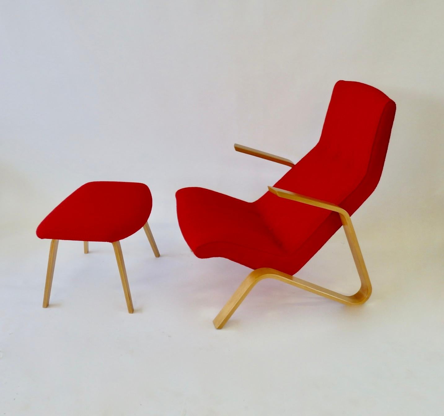 Early Eero Saarinen for HG Knoll Grasshopper Chair in Scarlet Rivington Textile 1