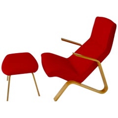 Early Eero Saarinen for HG Knoll Grasshopper Chair in Scarlet Rivington Textile