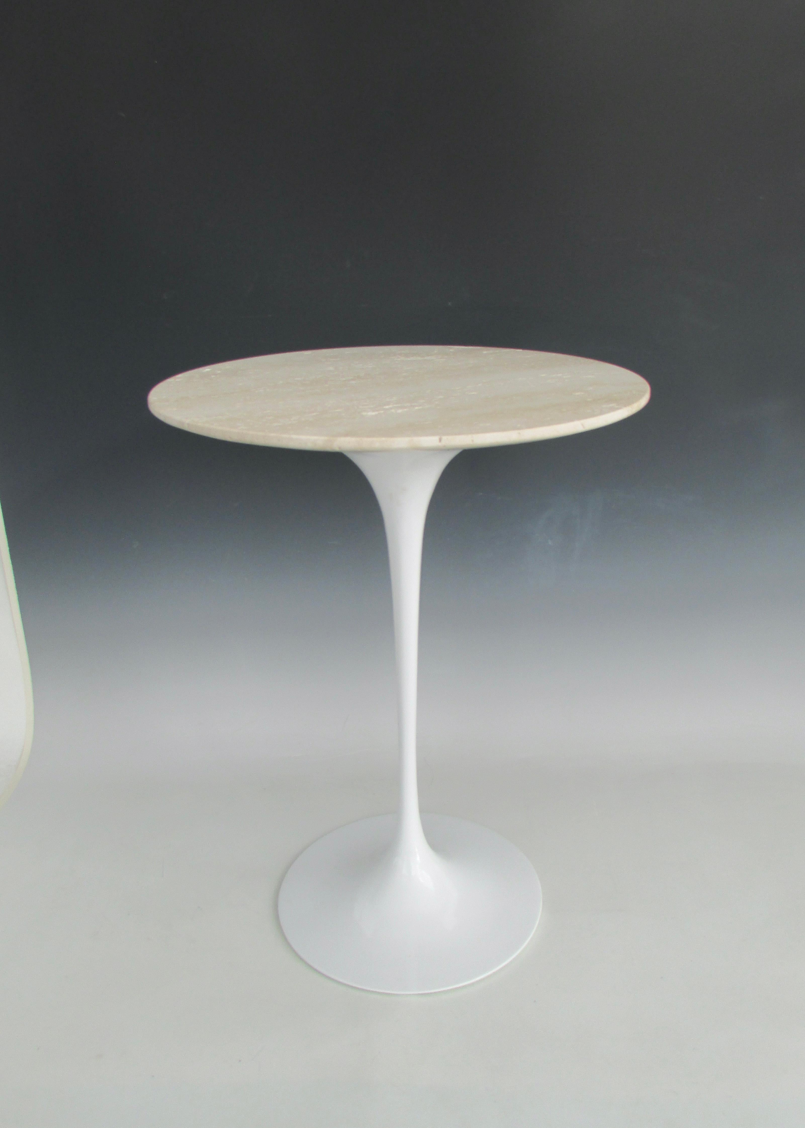 Mid-Century Modern Early Eero Saarinen for Knoll Cast Iron Tulip Table with Custom Travertine Top For Sale