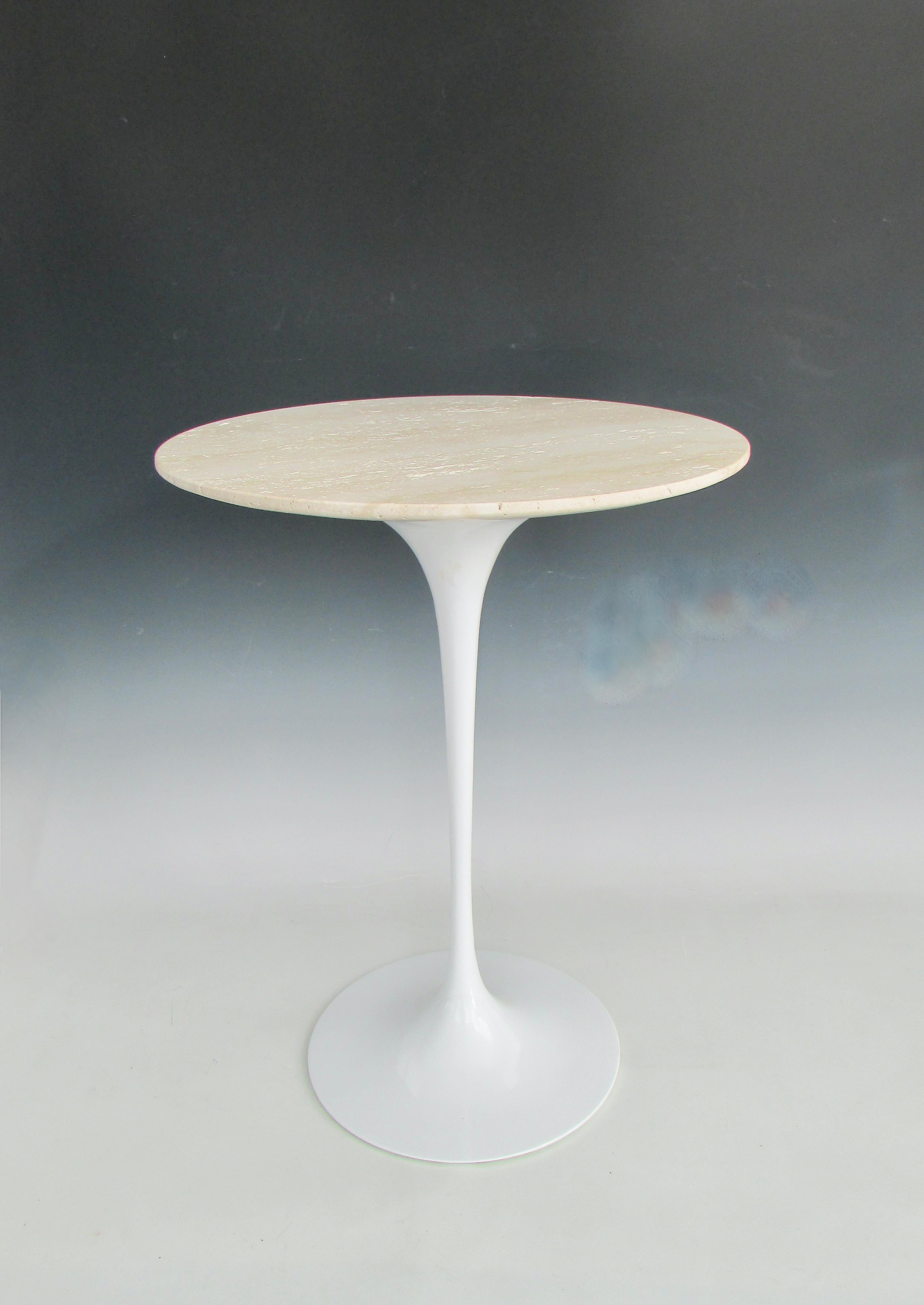 American Early Eero Saarinen for Knoll Cast Iron Tulip Table with Custom Travertine Top For Sale