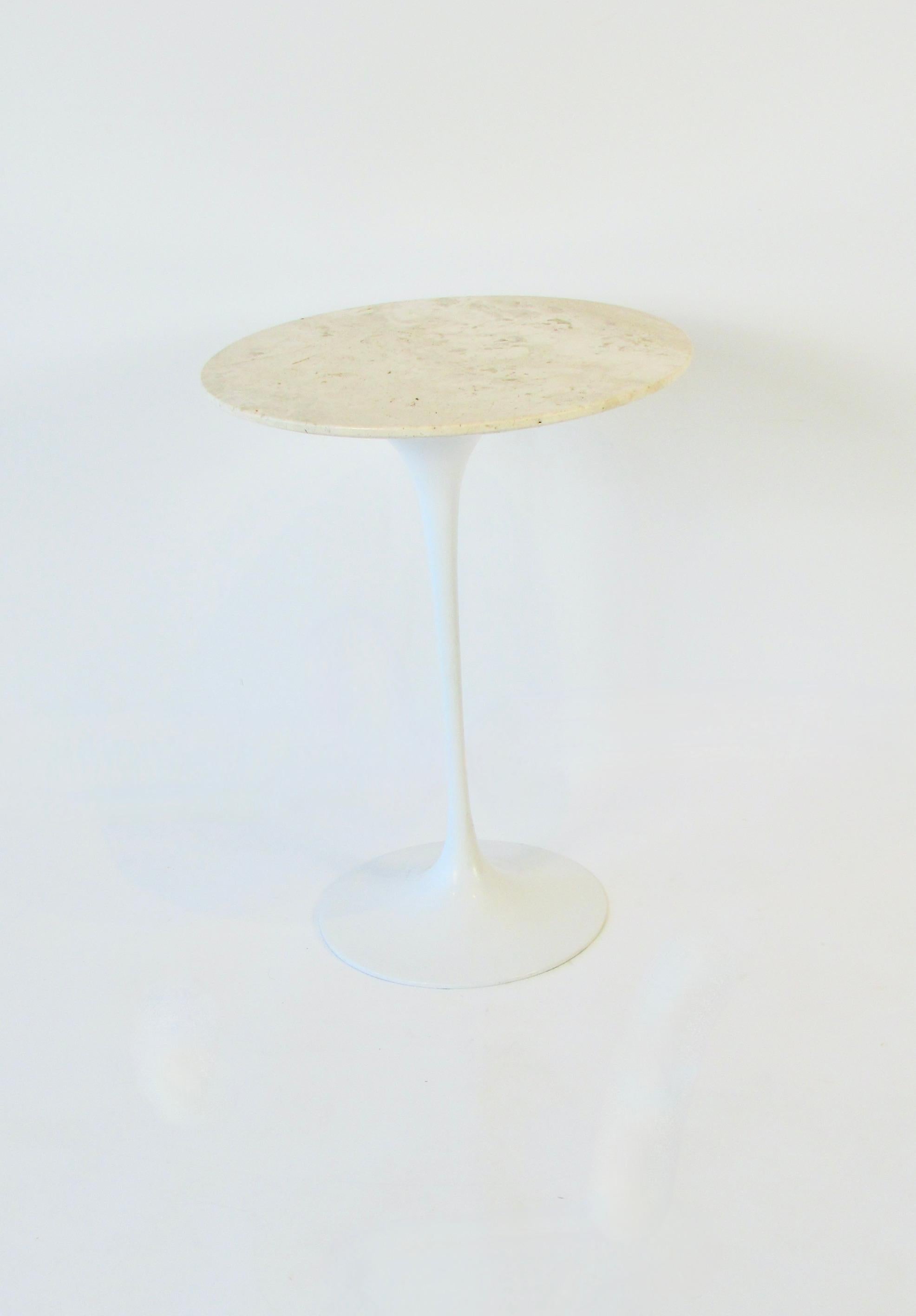 Mid-Century Modern Early Eero Saarinen for Knoll Cast Iron Tulip Table with Custom Travertine Top
