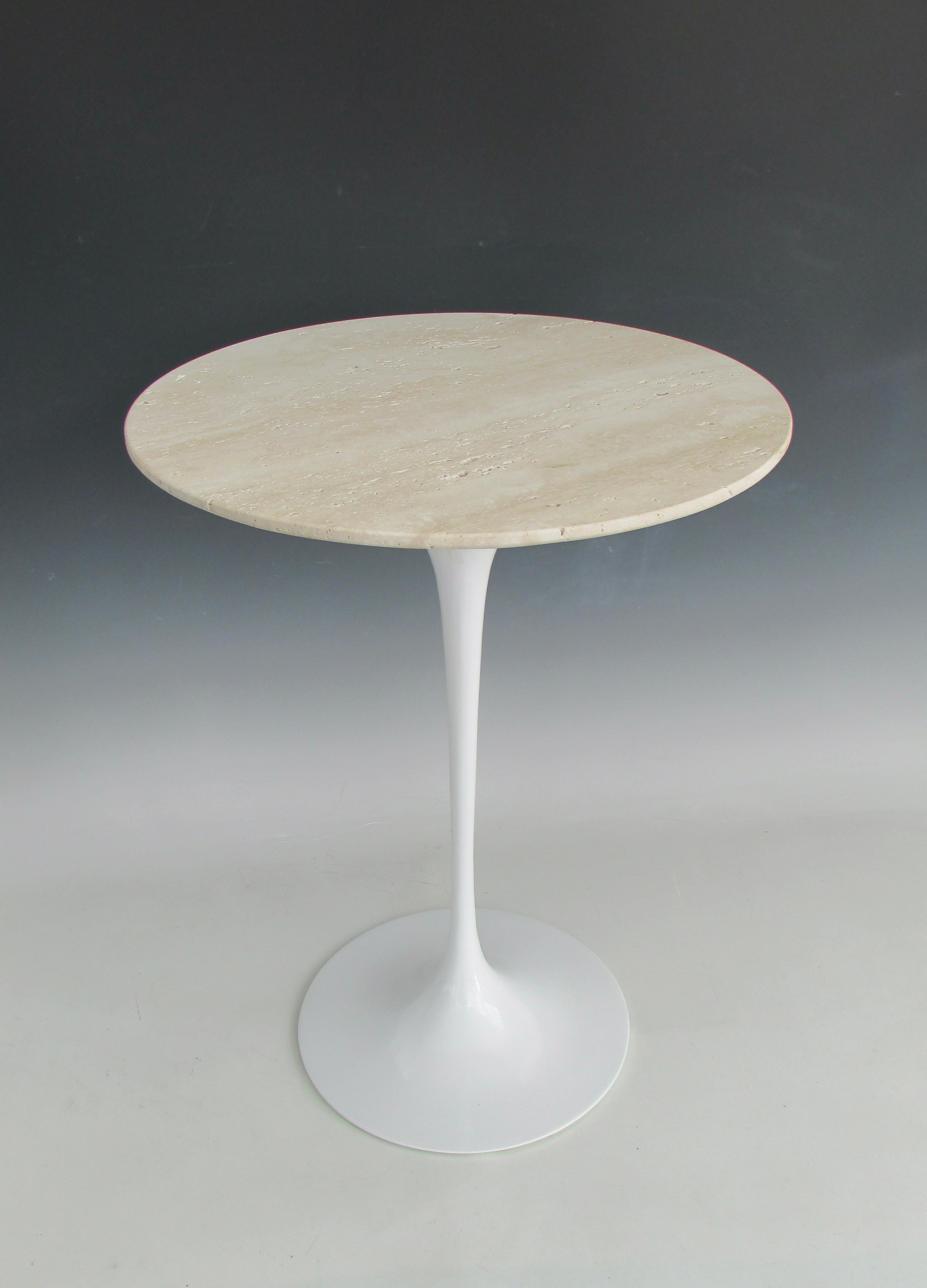 Early Eero Saarinen for Knoll Cast Iron Tulip Table with Custom Travertine Top For Sale 1