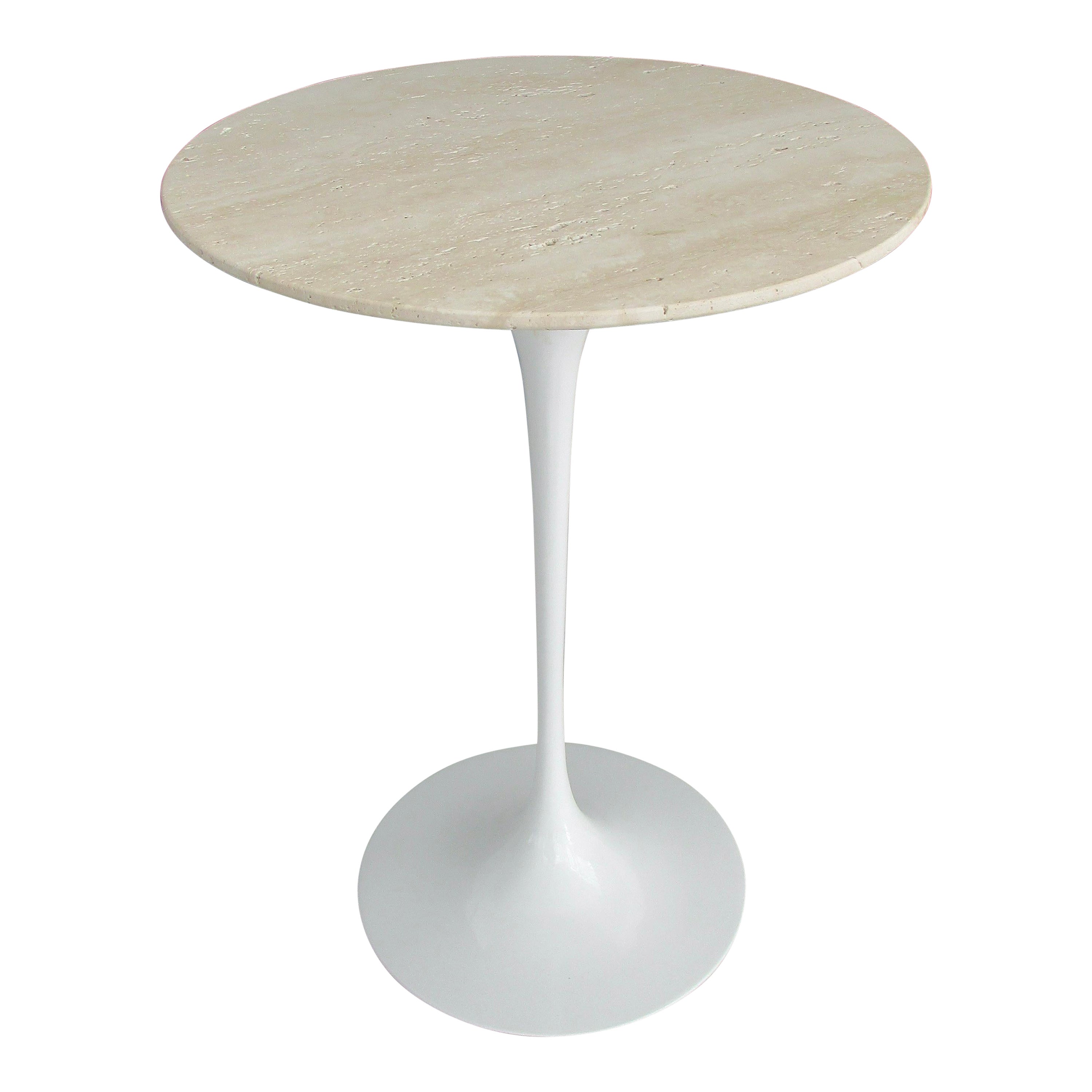 Early Eero Saarinen for Knoll Cast Iron Tulip Table with Custom Travertine Top