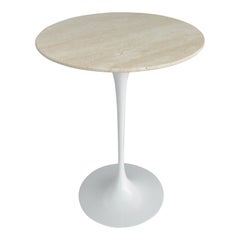 Früher Tulpentisch aus Gusseisen von Eero Saarinen für Knoll mit maßgefertigter Travertinplatte