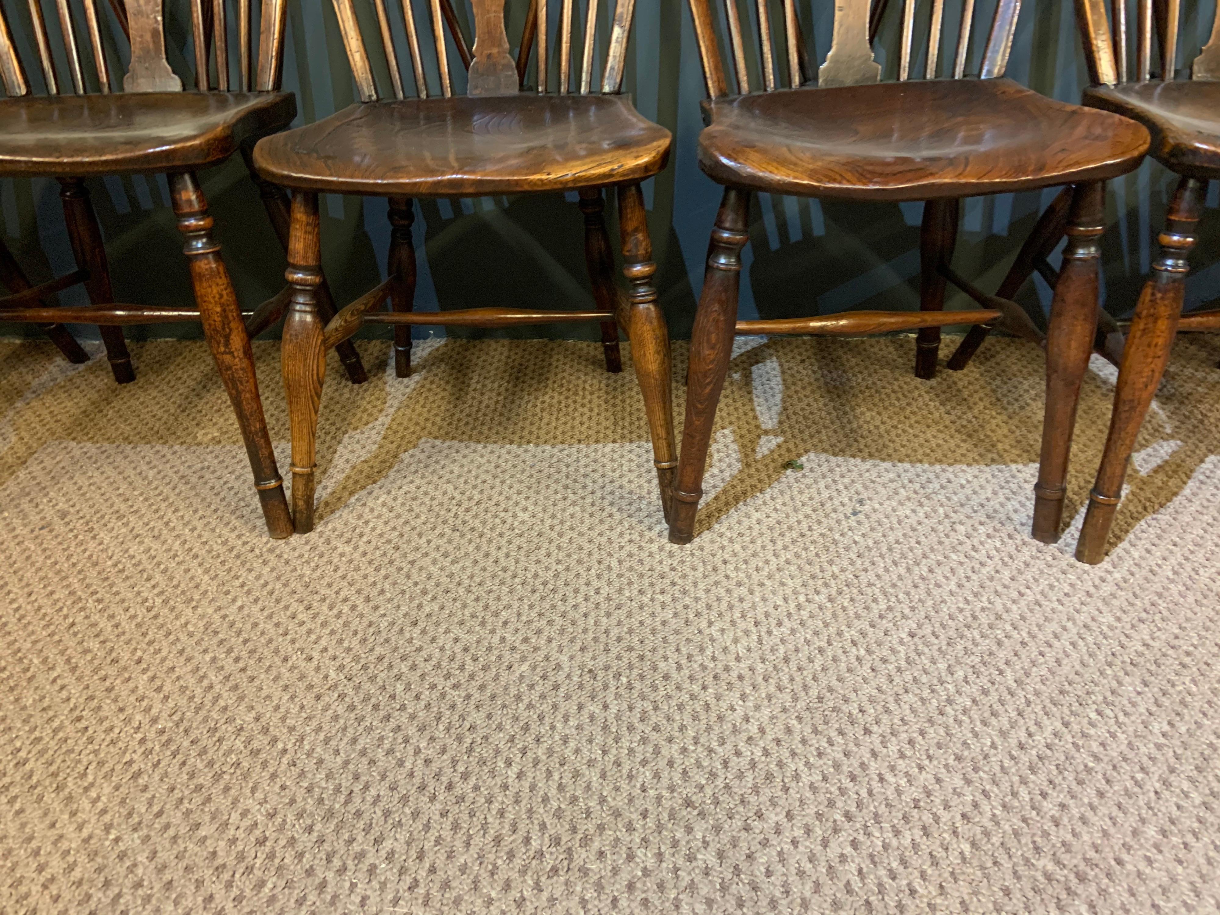 Country Early Eight 19th Century Windsor Wheel Back Chairs