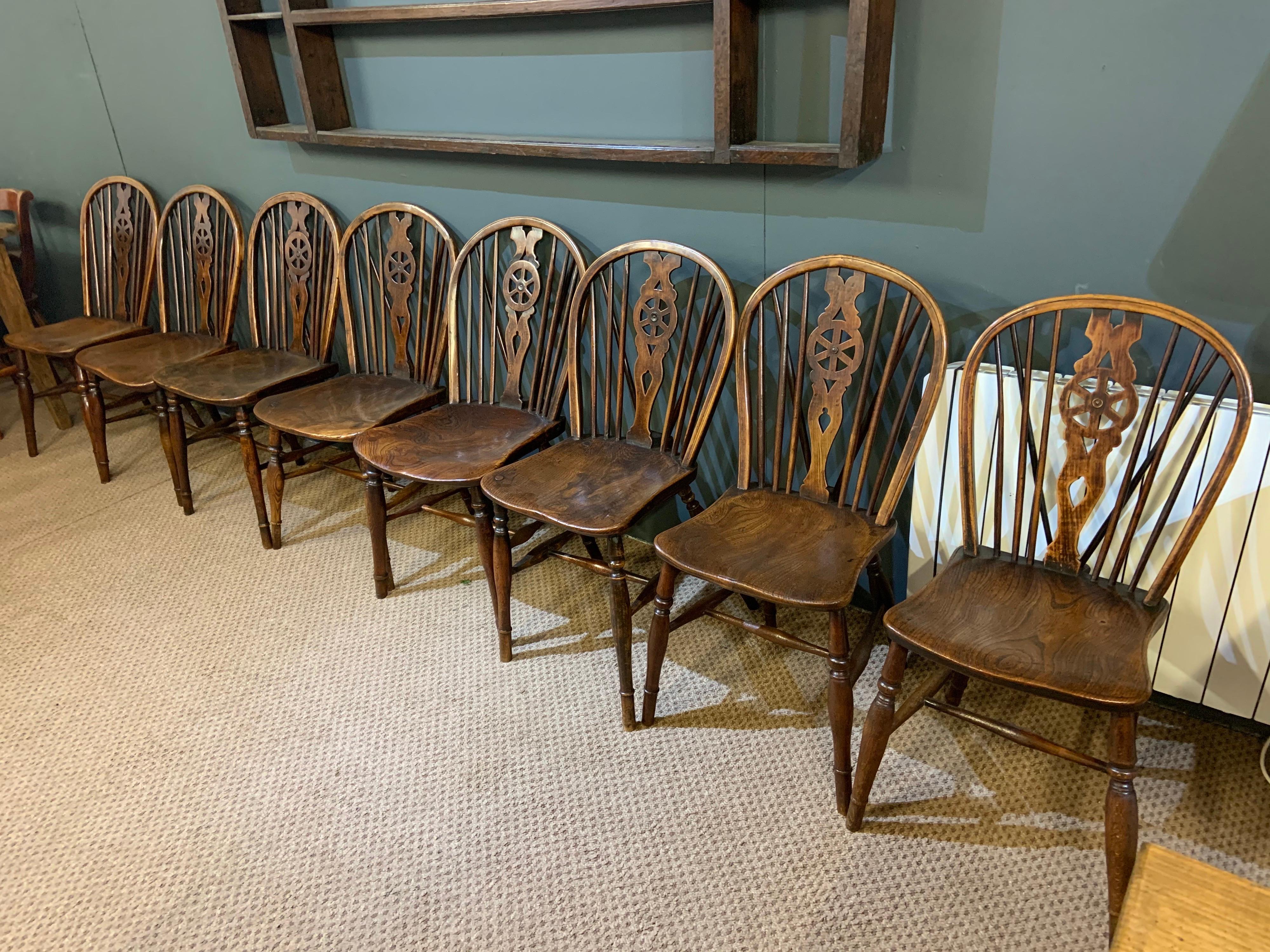 Hand-Crafted Early Eight 19th Century Windsor Wheel Back Chairs