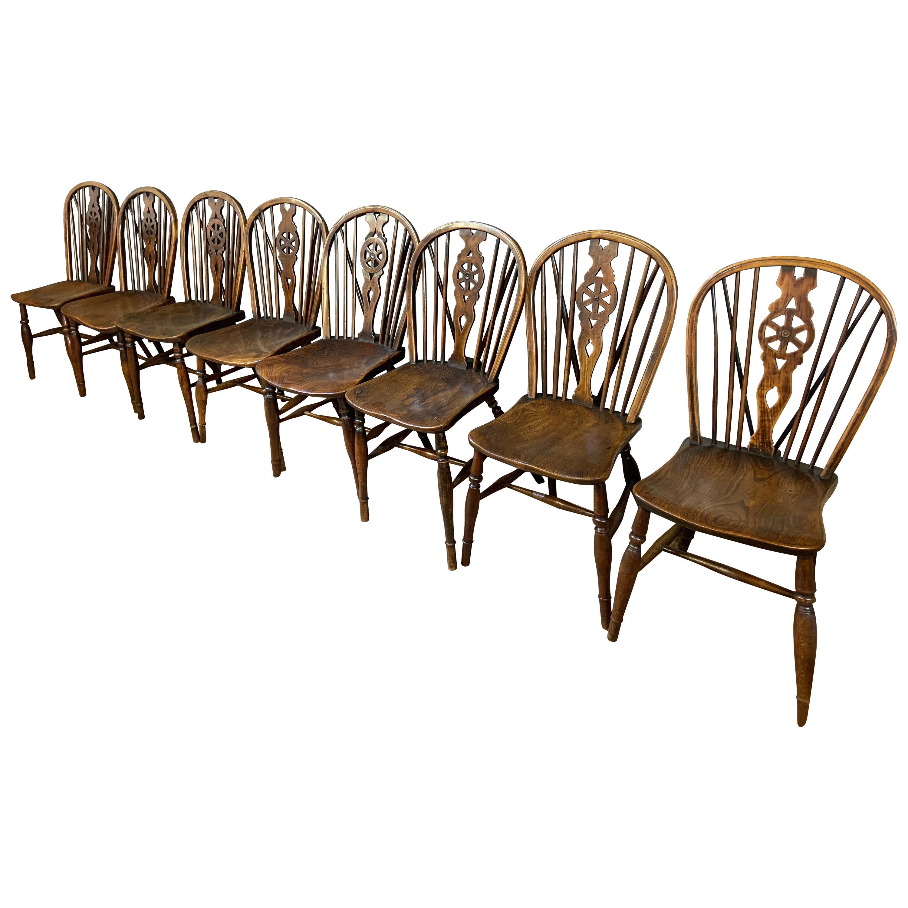 Early Eight 19th Century Windsor Wheel Back Chairs