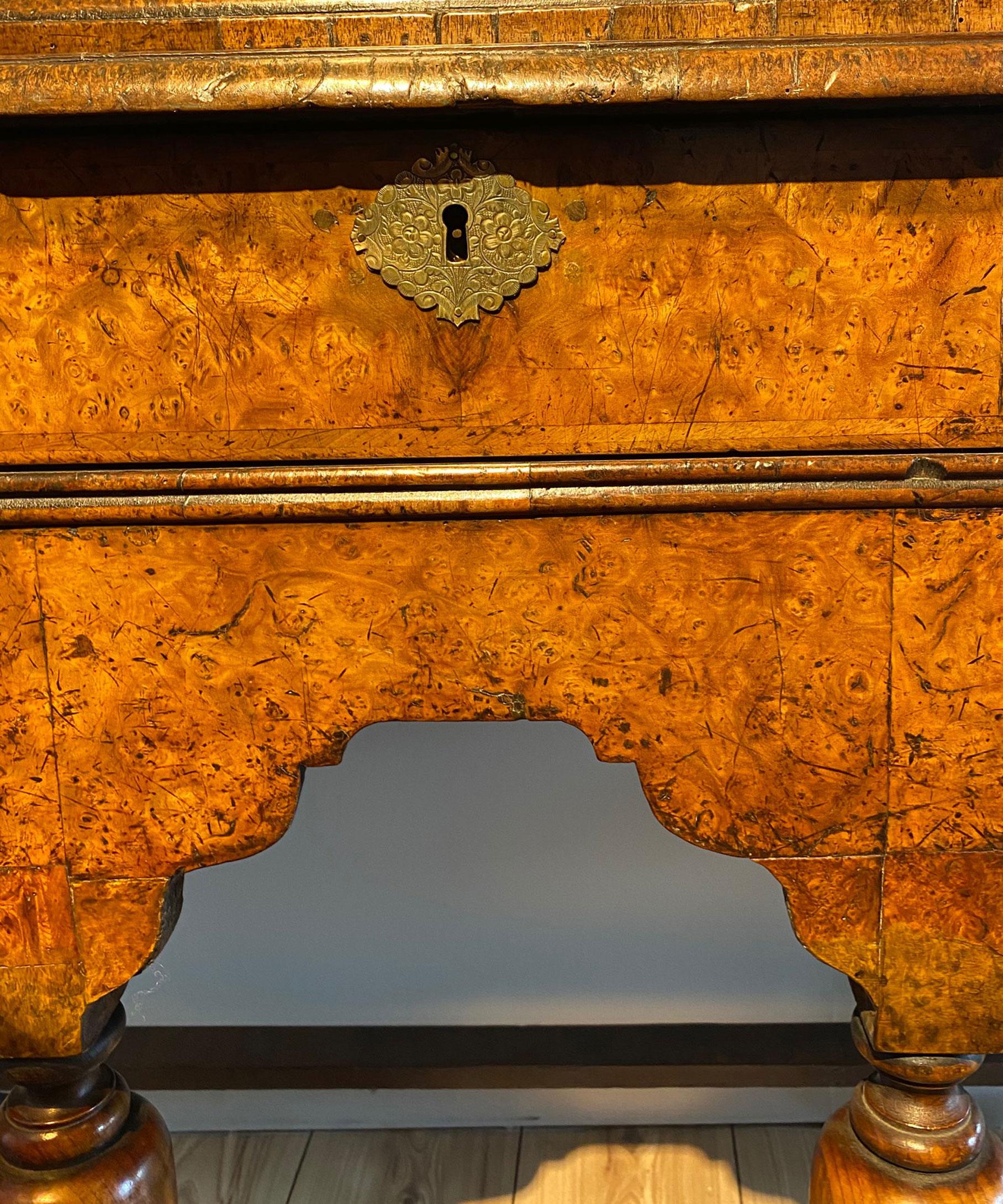 Veneer Early 18th Century William and Mary Burr Elm Chest on Stand For Sale