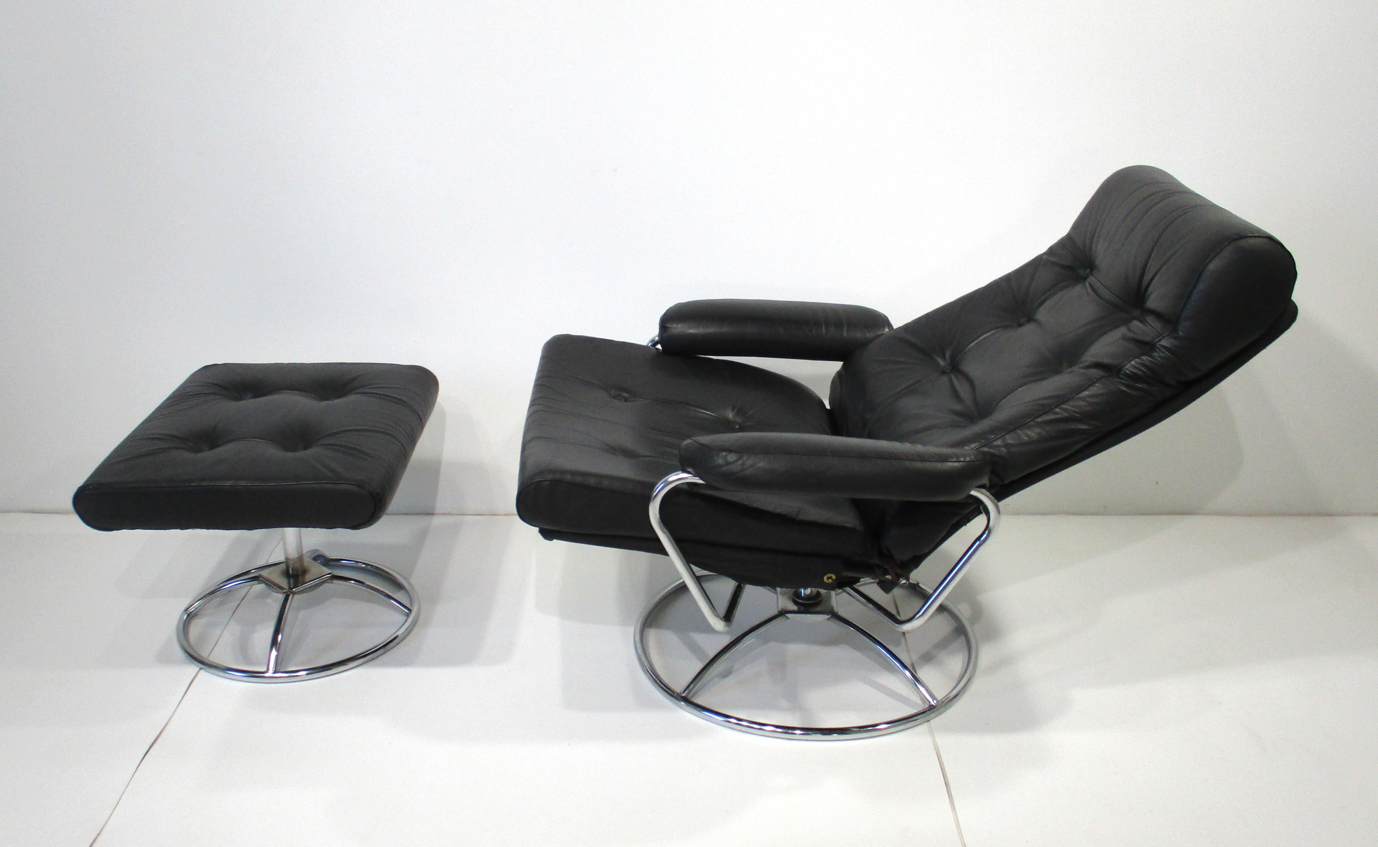 Swedish Early Ekornes Leather Lounge Chair w/ Ottoman Norway For Sale
