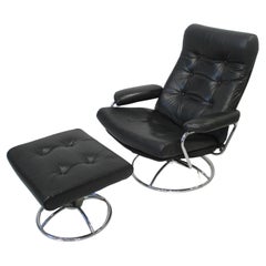 Früher Ekornes Leder-Loungesessel mit Ottomane Norwegen