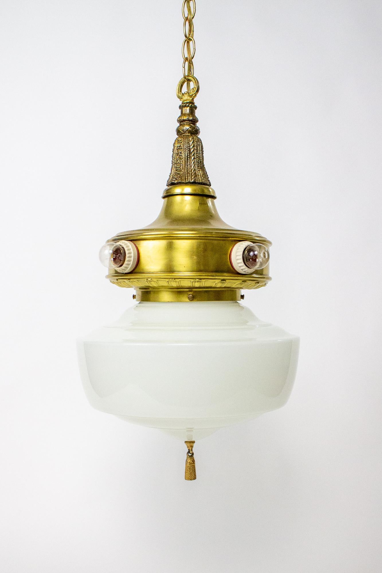 American Early Electric Milk Glass Pendant For Sale