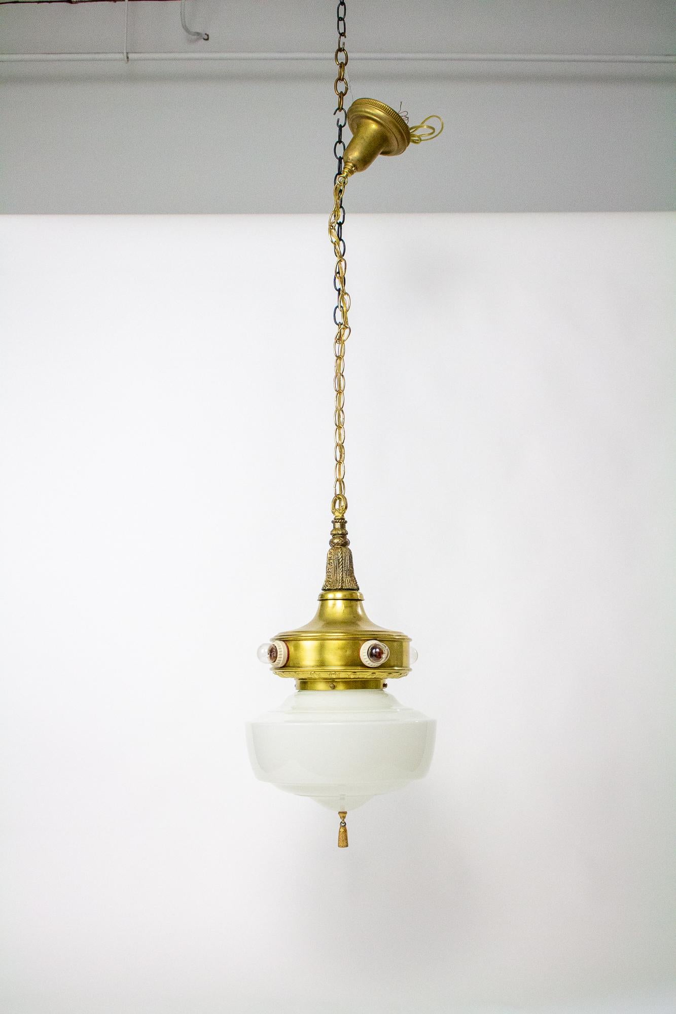 20th Century Early Electric Milk Glass Pendant For Sale