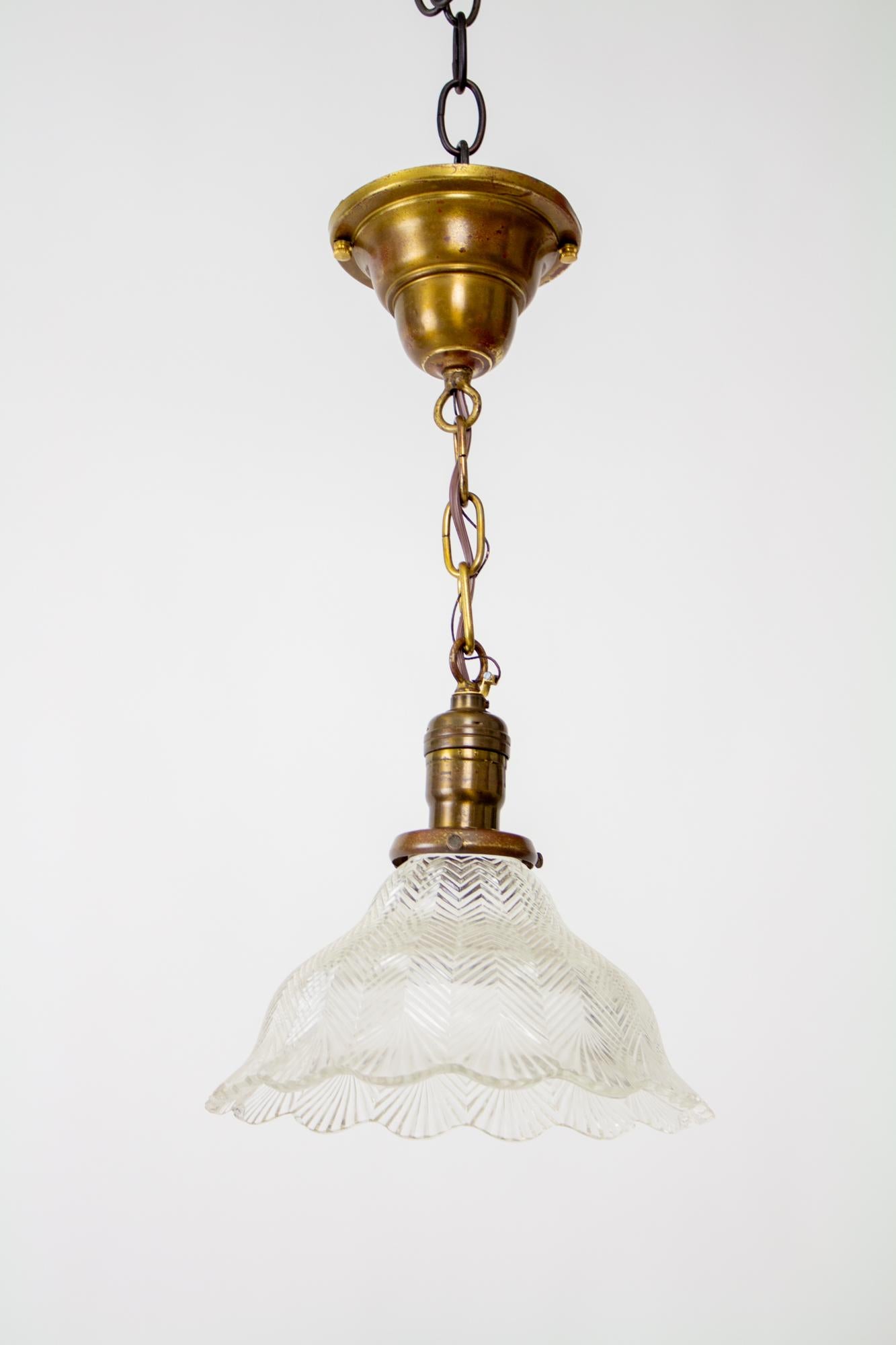 Early Electric Prismatic Glass Hanging Pendant In Good Condition In Canton, MA
