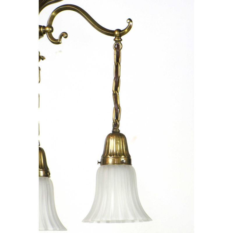 Late Victorian Early Electric Three Light Brass Sheffield Style Fixture For Sale