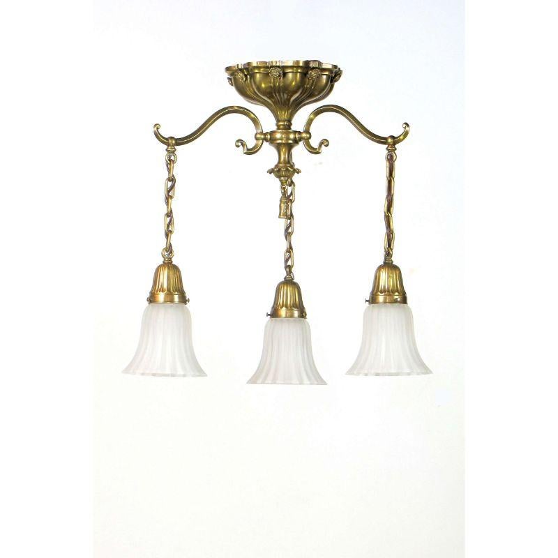 American Early Electric Three Light Brass Sheffield Style Fixture For Sale