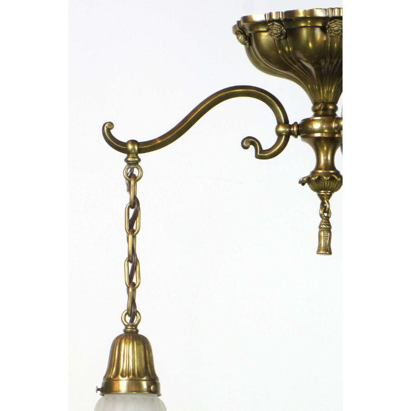Early Electric Three Light Brass Sheffield Style Fixture In Excellent Condition For Sale In Canton, MA