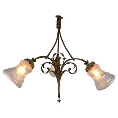 Early Eletrica Bronze and Etched Glass Chandelier