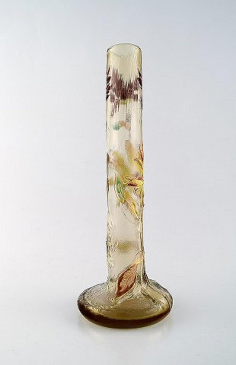 French Early Emile Gallé Japonisme Vase in Clear Frosted Glass, 1890s