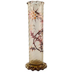 Early Emile Gallé Vase, Clear Frosted Art Glass with Flowers and Leaves