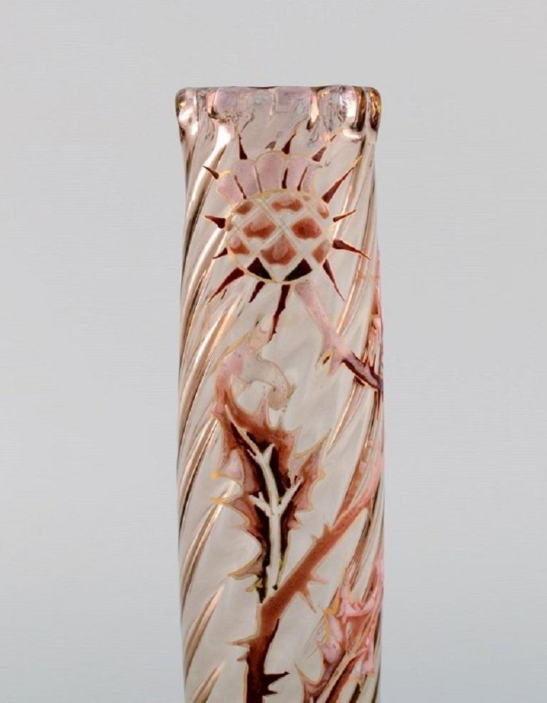 Early Emile Gallé Vase in Clear Frosted Art Glass with Thistle Pattern In Excellent Condition For Sale In Copenhagen, DK
