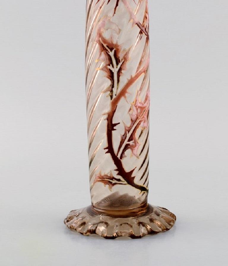 Fine XIX secolo Vaso Emile Gallé in vetro artistico trasparente e smerigliato con motivo a cardo in vendita