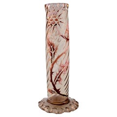 Early Emile Gallé Vase in Clear Frosted Art Glass with Thistle Pattern
