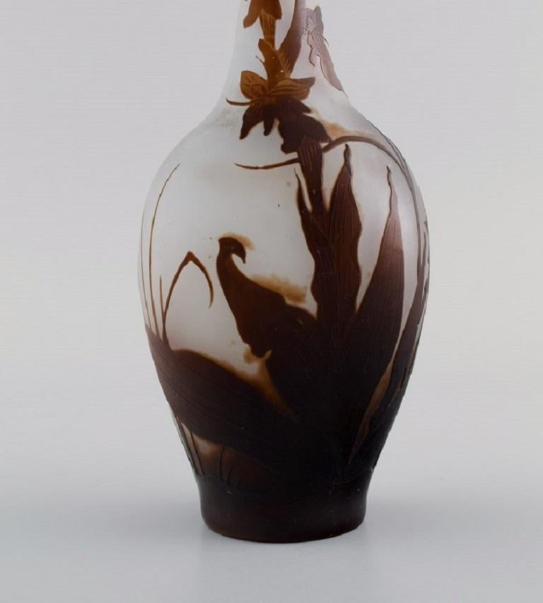 French Early Emile Gallé Vase in Frosted and Brown Art Glass, Early 20th C. For Sale