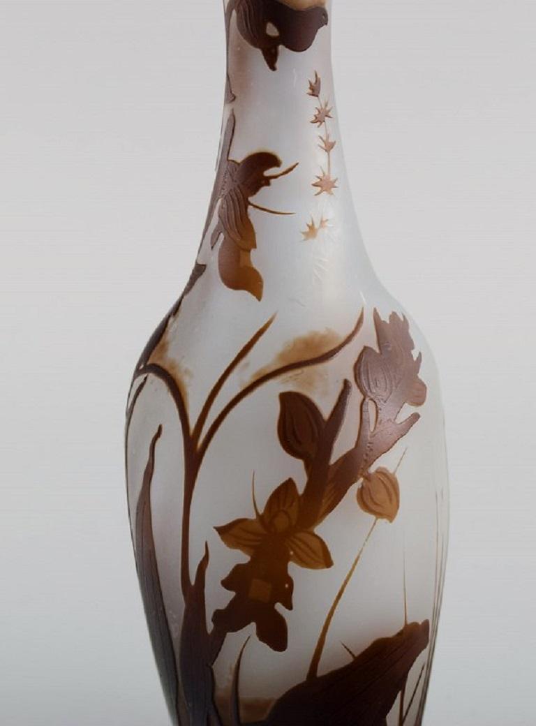 Etched Early Emile Gallé Vase in Frosted and Brown Art Glass, Early 20th C. For Sale