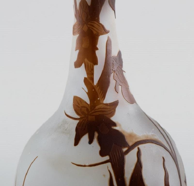 20th Century Early Emile Gallé Vase in Frosted and Brown Art Glass, Early 20th C. For Sale