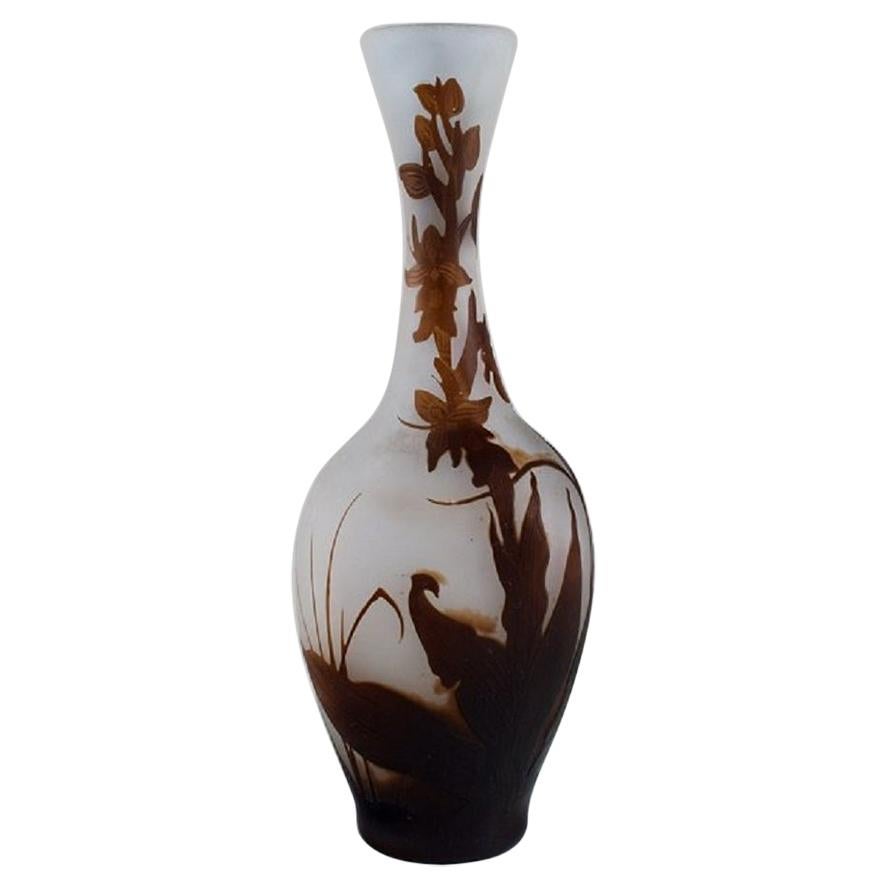 Early Emile Gallé Vase in Frosted and Brown Art Glass, Early 20th C. For Sale