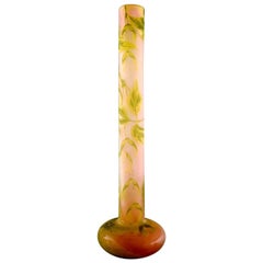 Early Emile Gallé Vase in Frosted Pink and Green Art Glass, circa 1900