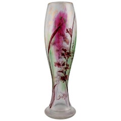 Early Emile Gallé Vase in Frosted, Pink and Green Art Glass, Late 19th Century