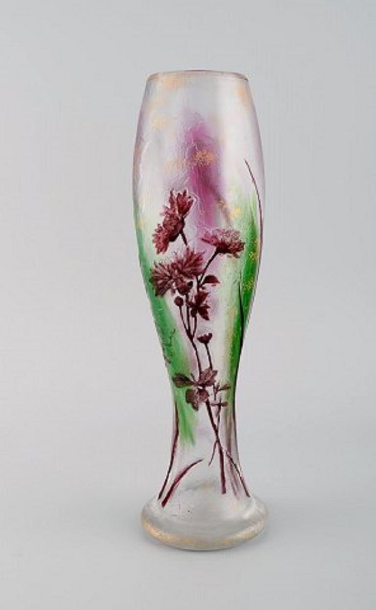 Early Emile Gallé vase in frosted, pink and green art glass carved with motifs in the form of foliage.
Late 19th century.
Measures: 29.5 x 8.5 cm.
In excellent condition.
Signed. Japanism.