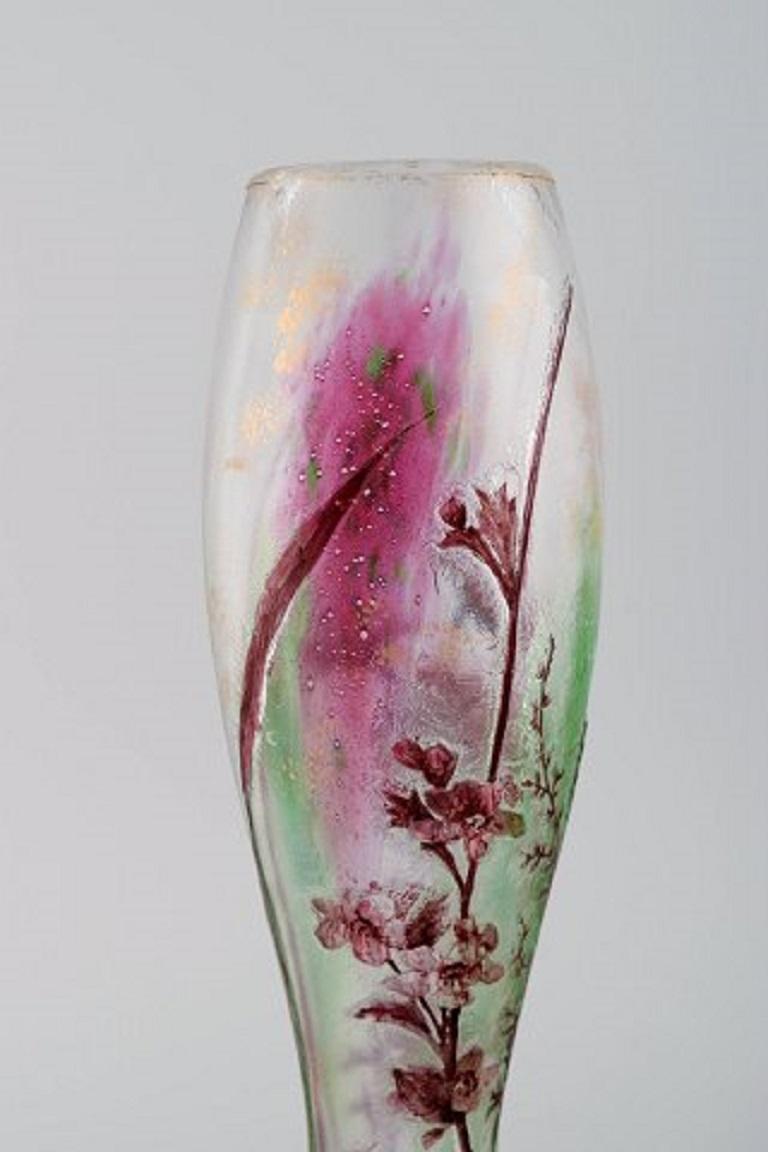 Japonisme Early Emile Gallé Vase in Frosted, Pink and Green Art Glass, Late 19th Century