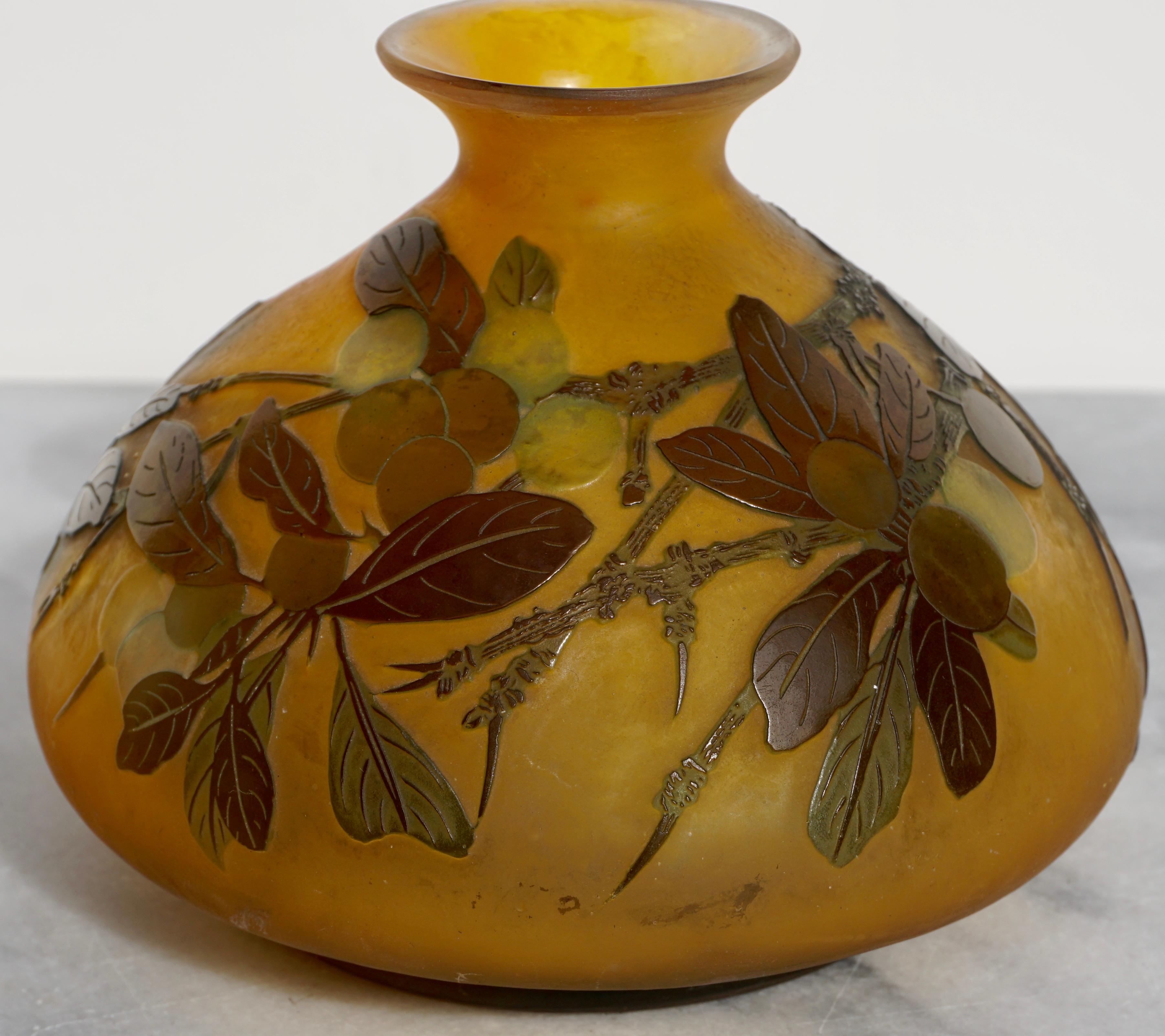 Art Nouveau Early Emile Galle Window Pane Cameo Glass Vase