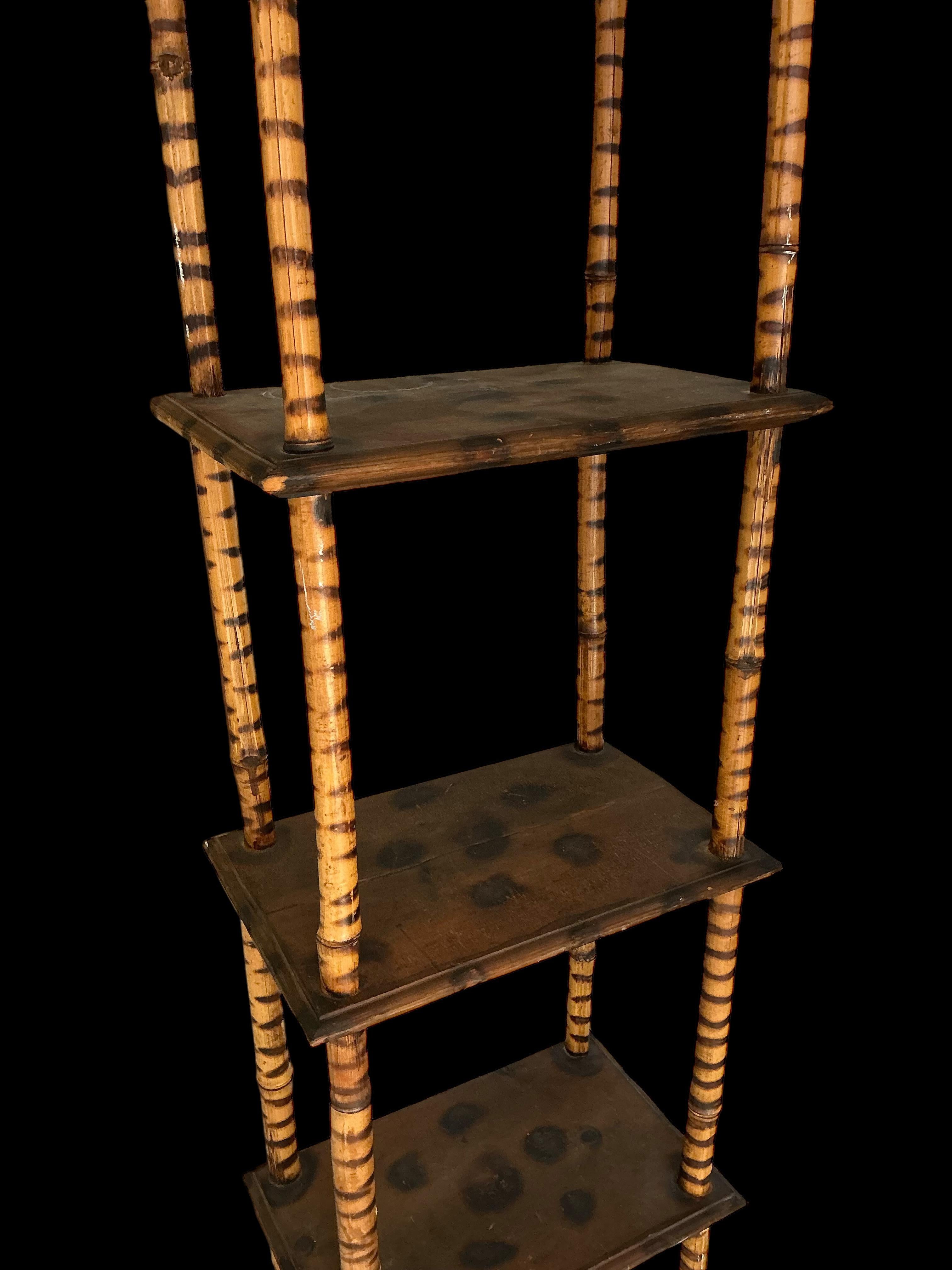 Early English Aesthetic Movement / Folk Art Bamboo Etageres / Shelves - Pair In Good Condition In Kennesaw, GA
