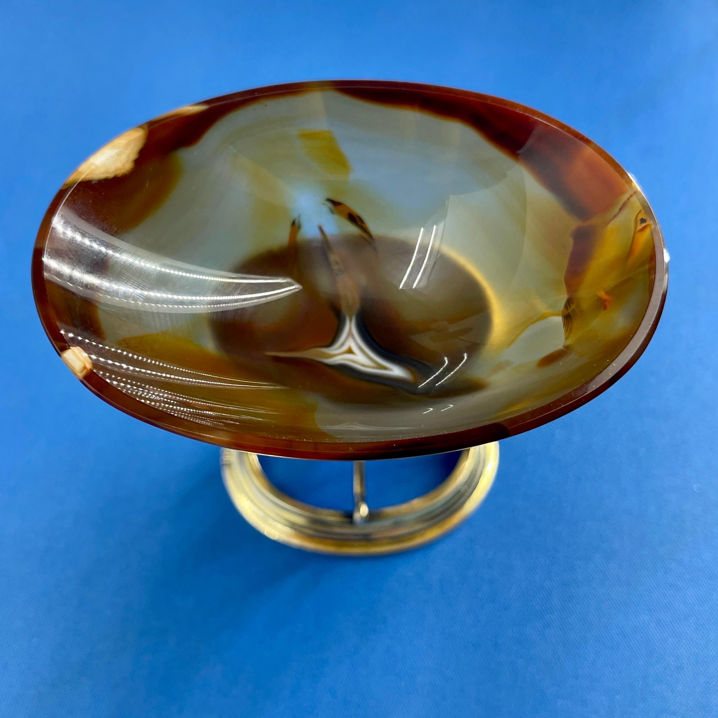 Early English Agate and Gilt Sterling Silver Jar Bowl or Salt Cellar For Sale 5