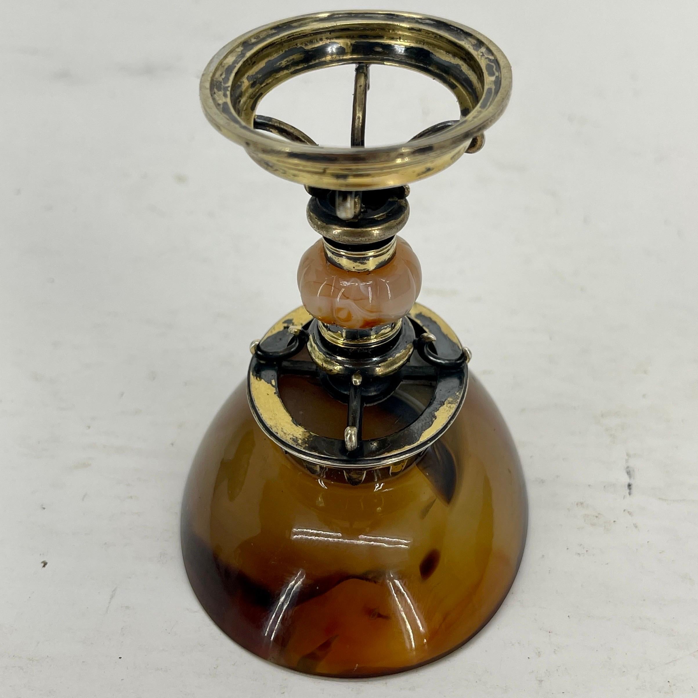 Early English Agate and Gilt Sterling Silver Jar Bowl or Salt Cellar For Sale 6