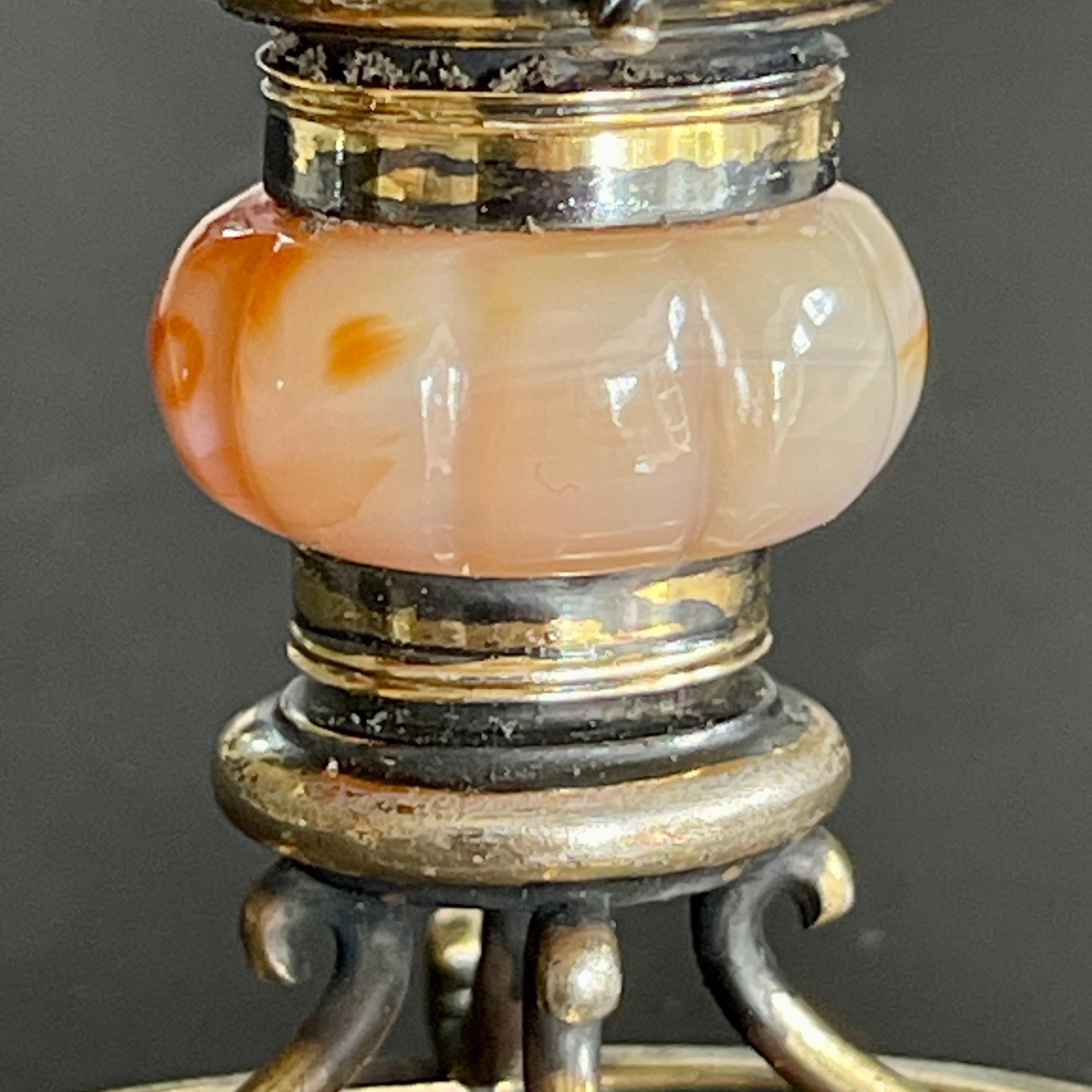 Early English Agate and Gilt Sterling Silver Jar Bowl or Salt Cellar For Sale 12