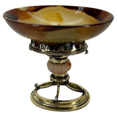 Early English Agate and Gilt Sterling Silver Jar Bowl or Salt Cellar