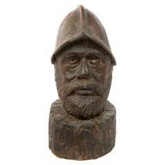 Early English Carved Wooden Sir Francis Drake Bust