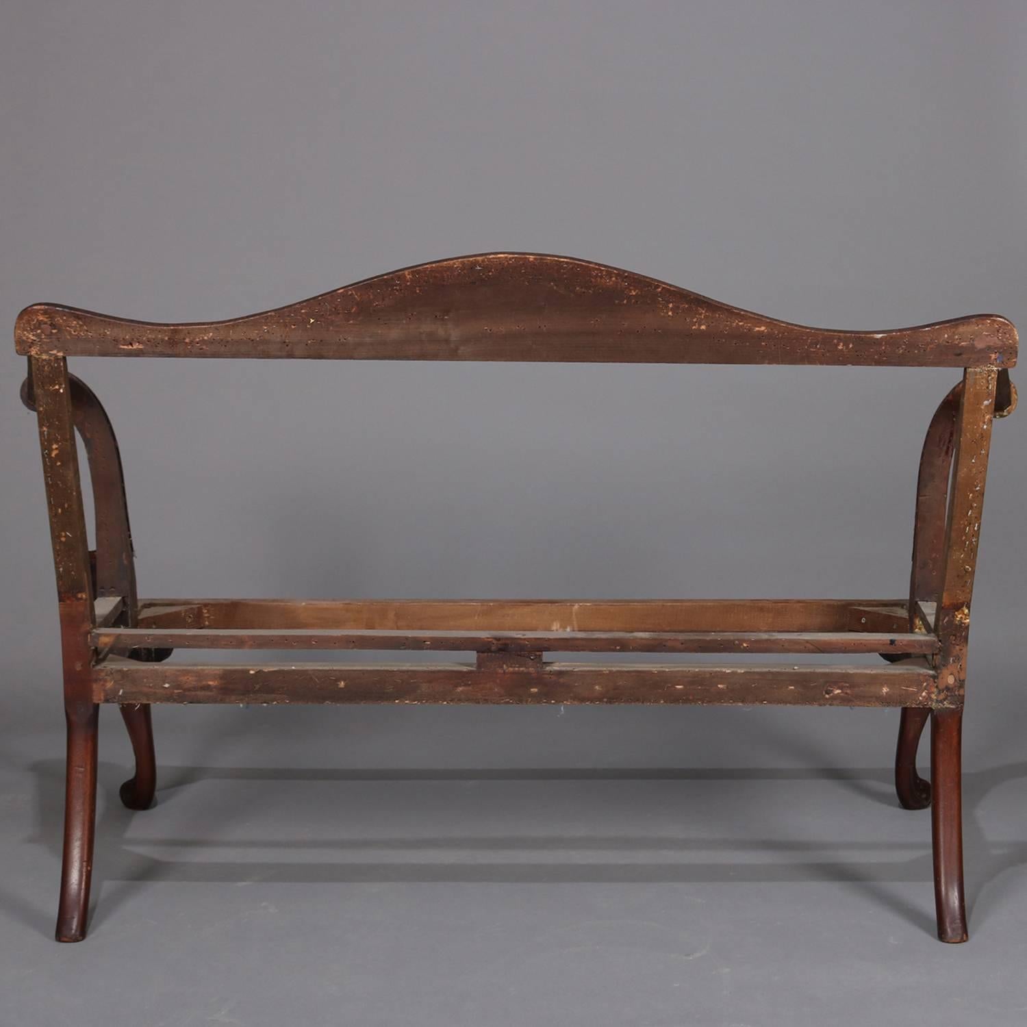 English Floral & Foliate Carved Mahogany Queen Anne Settee Frame, circa 1820 3