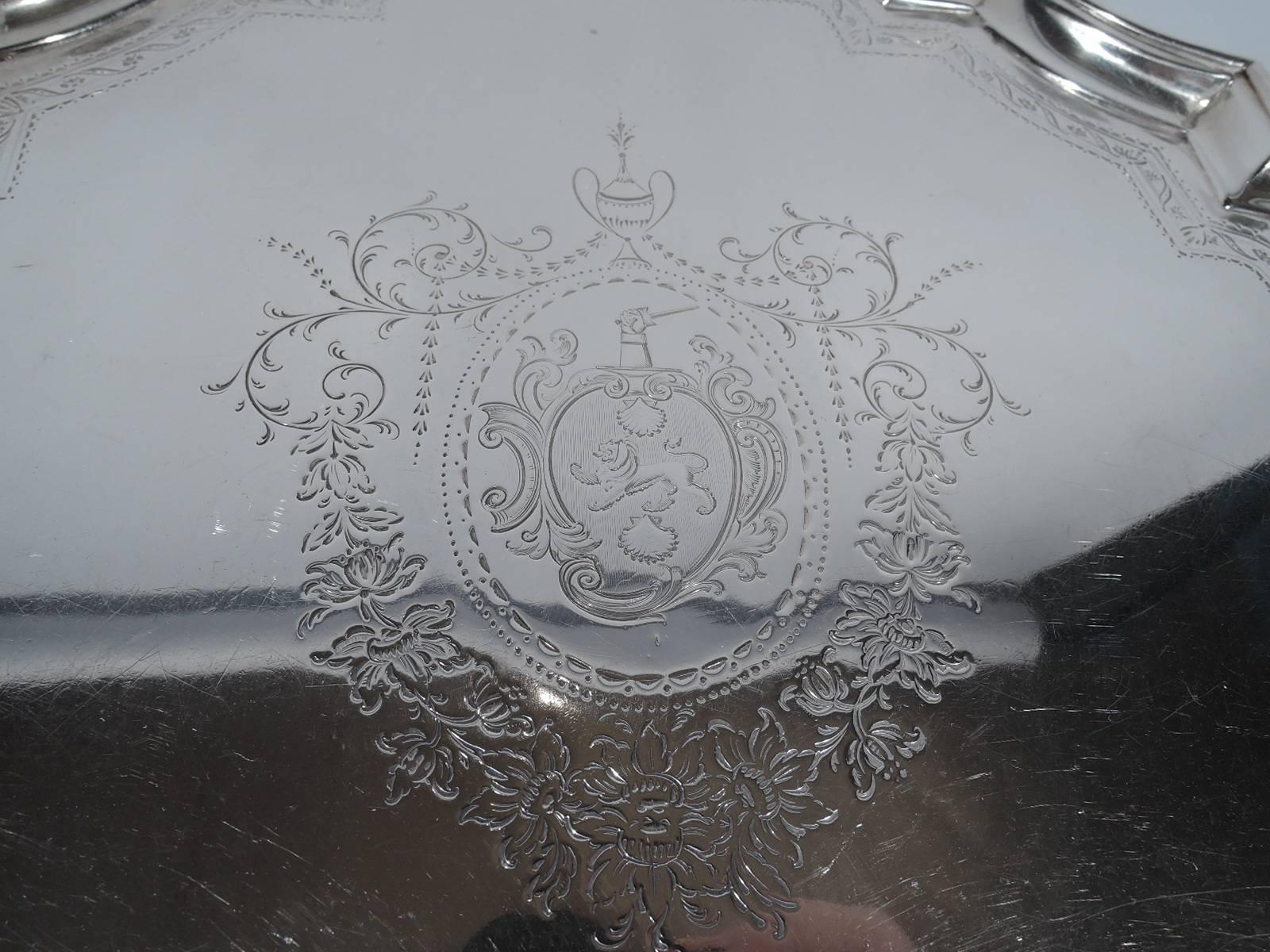 Early 18th Century Early English Georgian Sterling Silver Cartouche Salver Tray