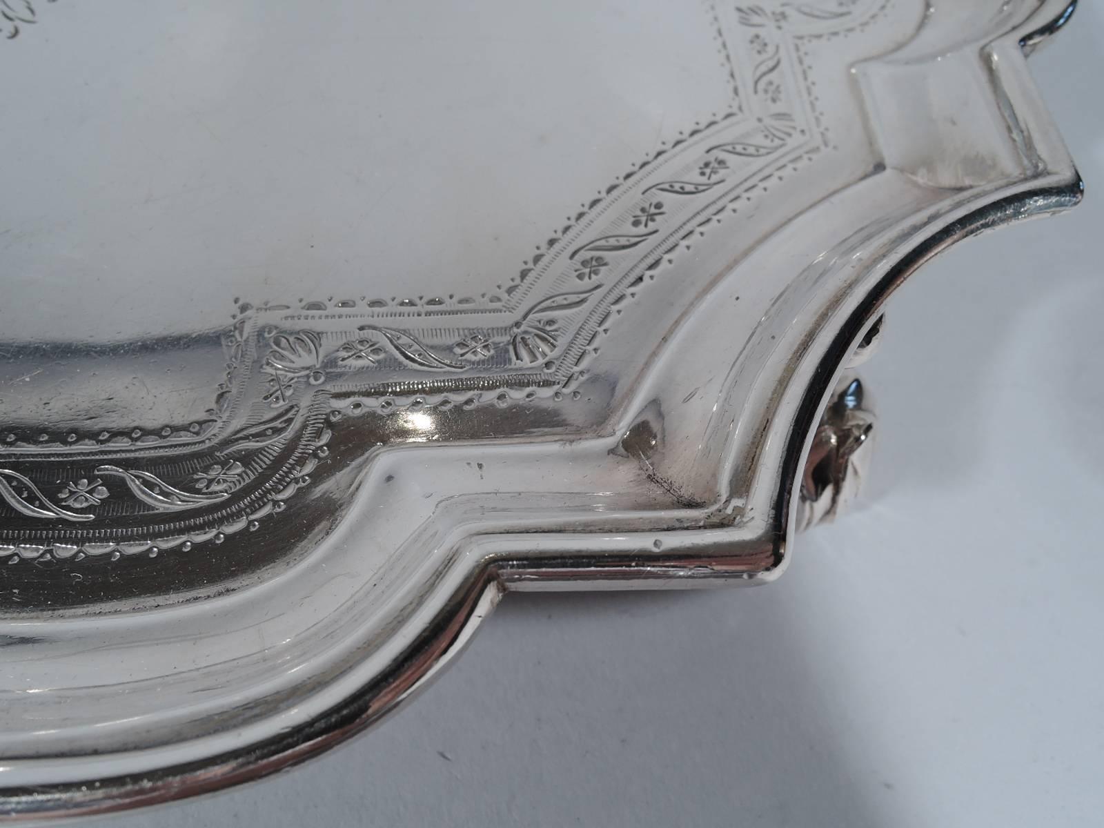 Early English Georgian Sterling Silver Cartouche Salver Tray 2